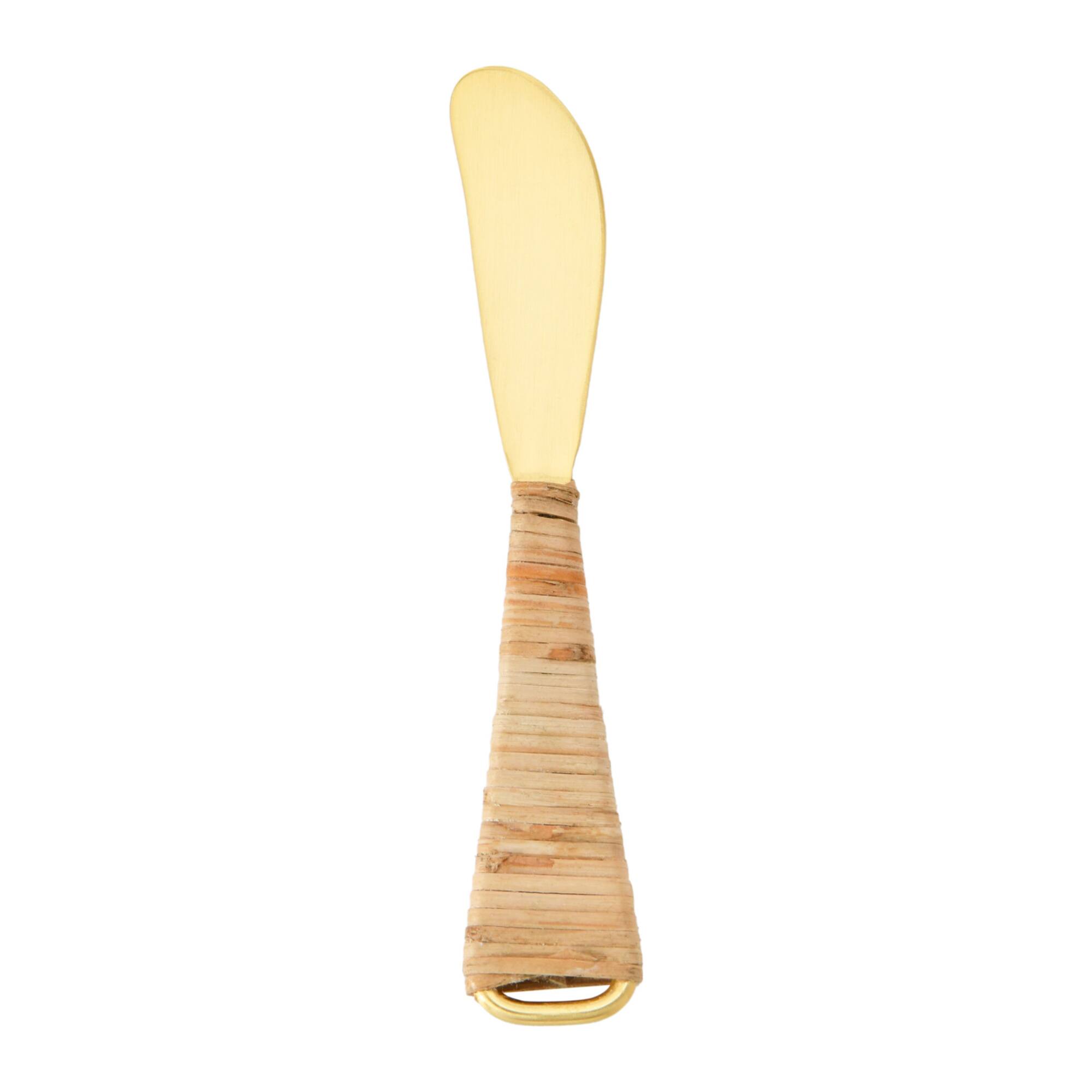 Hello Honey® Gold Finish Stainless Steel Cheese Knives with Rattan Wrapped Handles Set